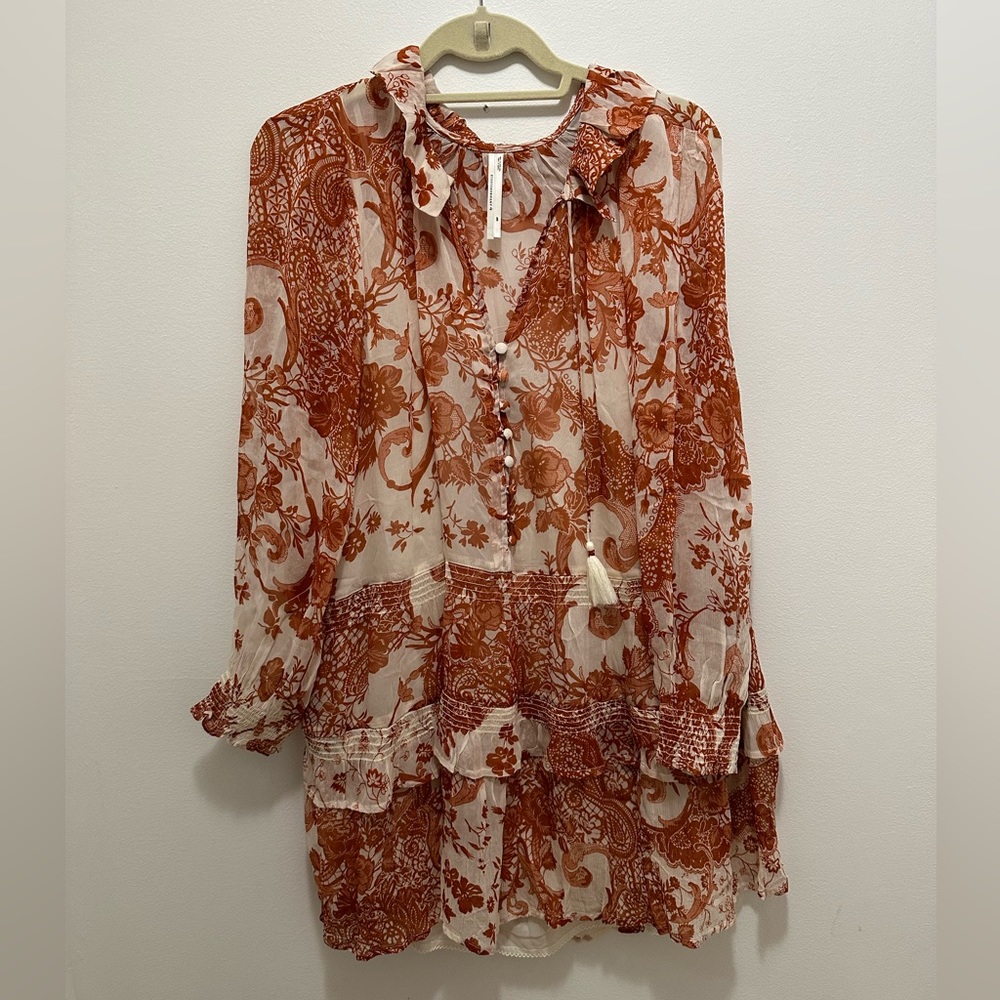 Anthropologie Mini Dress with Ruffles and Floral Pattern